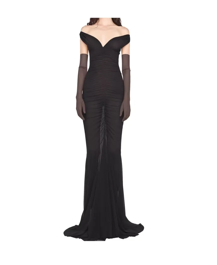 

Graduation Ceremony Women's Dress Sexy Brown V-Neck Floor Length Long Dress Fashion Ladies Sheath Dress For Party