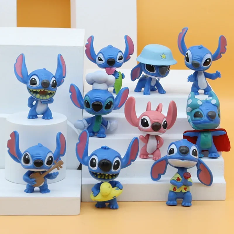 10pcs Set Disney Lilo & Stitch Anime PVC Model Doll Action Toys Figure Car Ornament Cake Decoration Dolls for Kids Birthday Gift