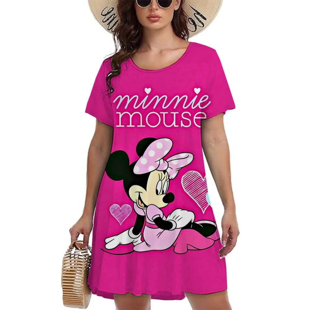 Women\'s casual dress Disney Mickey Mouse pattern printed women\'s mini dress fashionable short sleeved O-neck dress women\'s plus