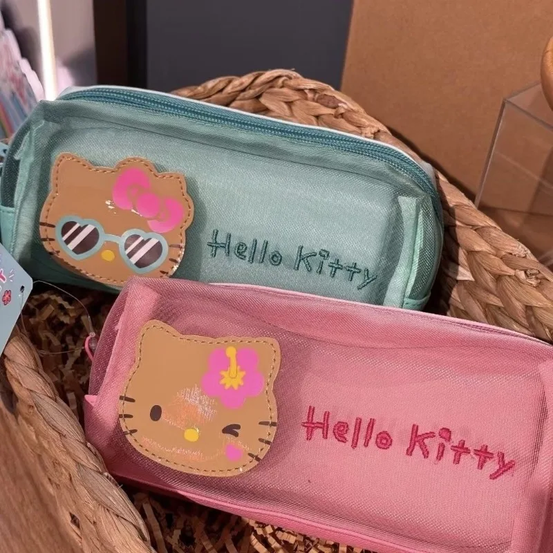 

Новая летняя сетчатая косметичка Sanrio 2026 Hello Kitty Hawaii Beach Vacation, легкая портативная сумка для макияжа, подарки для отпуска