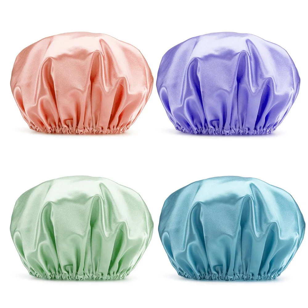 Reusable Shower Cap Reusable Double Layers Waterproof Bathing Shower Hat For Long Hair