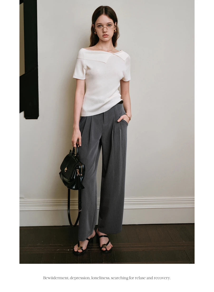 OLrain Women Straight Pants Grey Fashion Style Loose Casual Pant Autumn 2025 Commute High Waist Skinny Wide Leg Pants O57XK98603