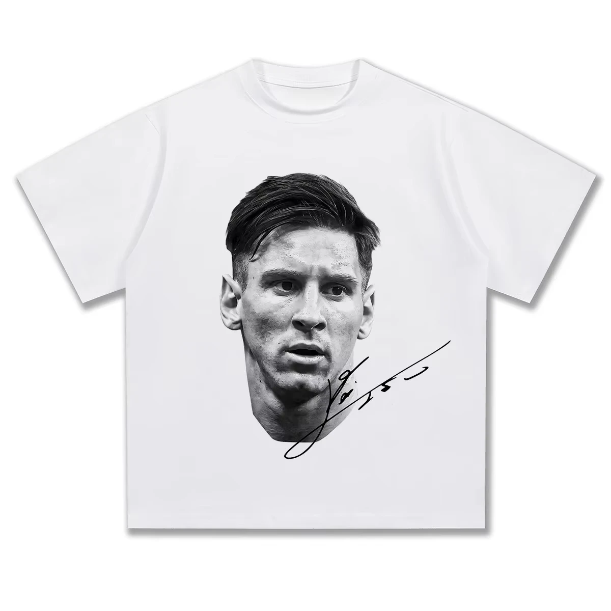 تي شيرت صيفي Leo Messi Football Retro Print رياضي كاجوال برقبة دائرية وأكمام قصيرة للرجال من القطن الخالص يسمح بمرور الهواء
