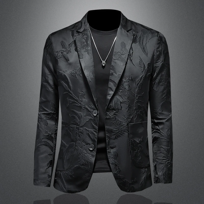 

Casual Tailored Men's Suit Autumn New Floral Embroidery Versatile Busin Lightweight Luxury Outerwear for Men