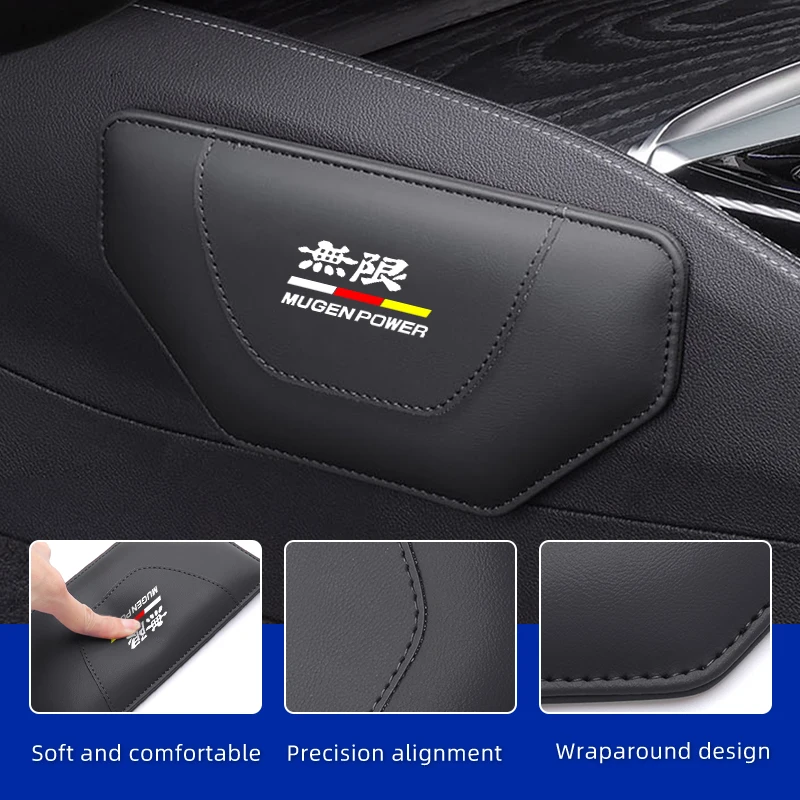 Car Knee Cushion Leather Pad Auto Universal Thigh Support Mat Power Civic 5D Accord 8 CRV Hrv Fit Jazz Type For Honda Mugen view 4