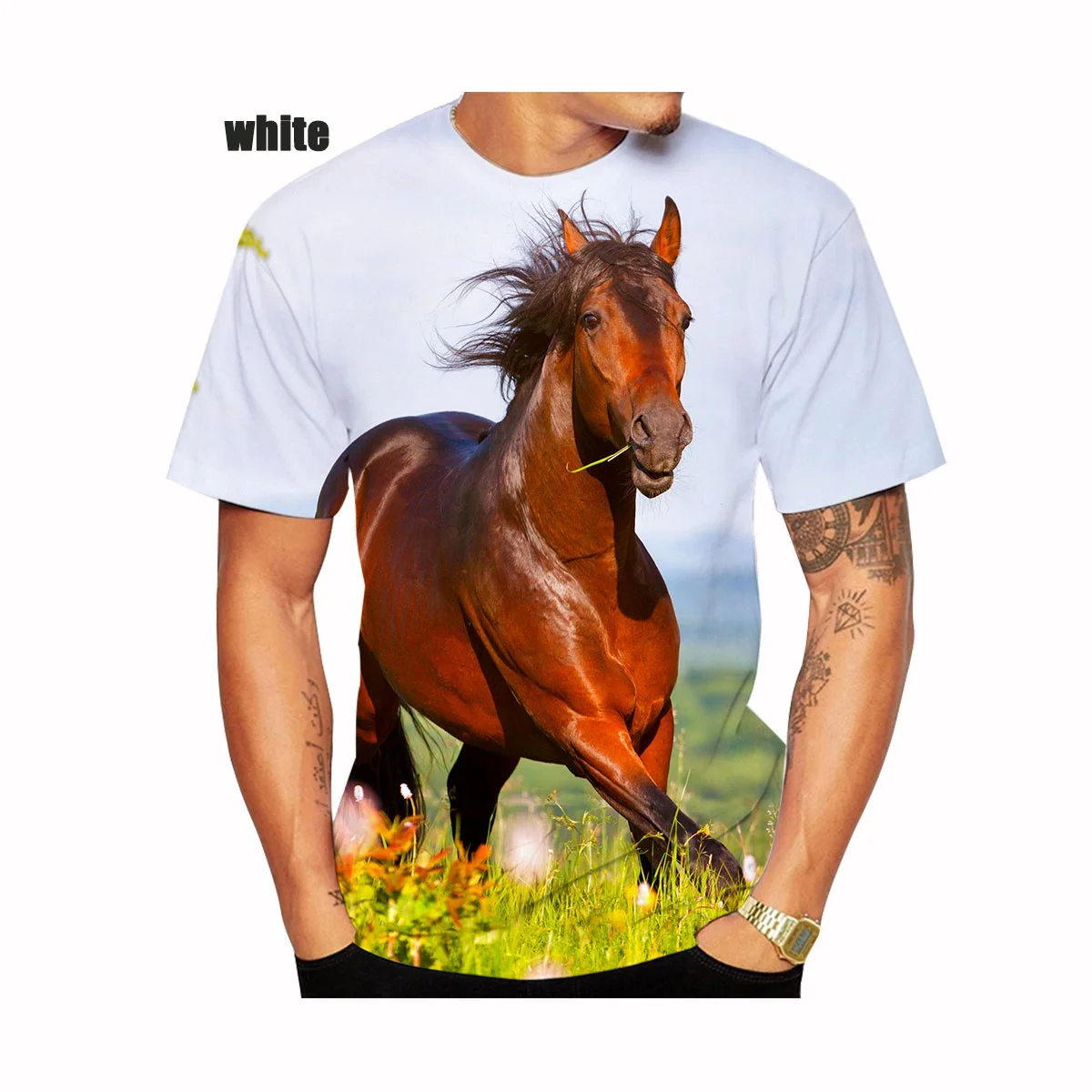 男性と女性のための3Dプリントされたファッショナブルな馬のTシャツ,ルーズでカジュアルな半袖の服,動物のモチーフ,新しいコレクションXS-5XL
