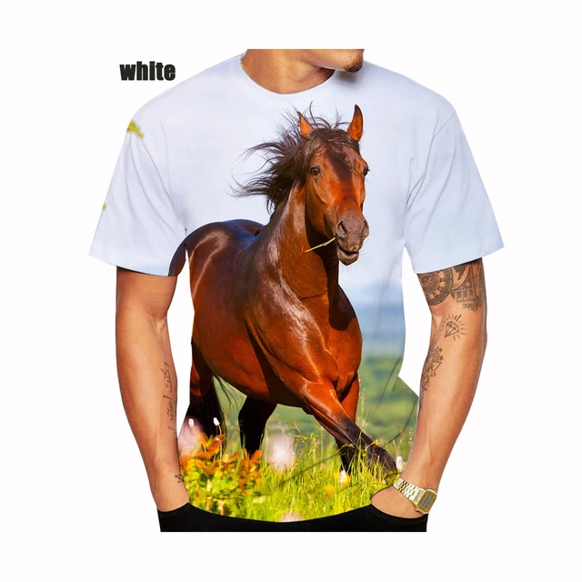 Camiseta con estampado de caballo en 3D para hombre y mujer camisa holgada informal de manga corta con estampado de Animal talla XS 5XL nueva moda AliExpress