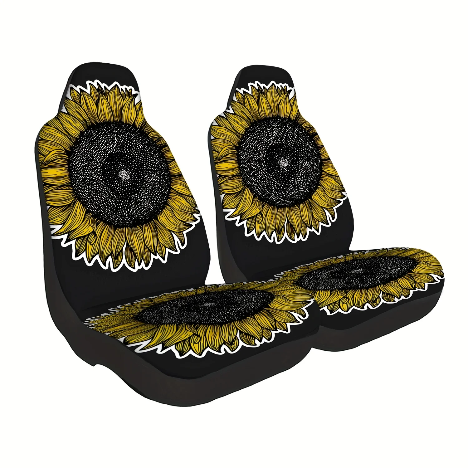 2pcs Sunflower Pattern Car Seat Covers, Cute Car Interior Seat Accessories Front Seat Protectors For Cars, Trucks, Vans, SUVs, S