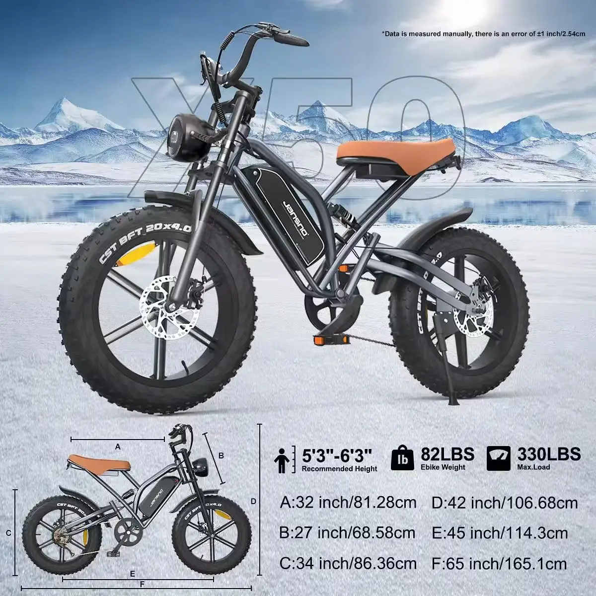 JANSNO X50 Elektrofahrrad Motor 48V17AH Akku 20*4 Zoll All-Terrain-Fat-Tire-E-Bike für Erwachsene mit 7-Gang-Shimano-Schaltung – Detail 10