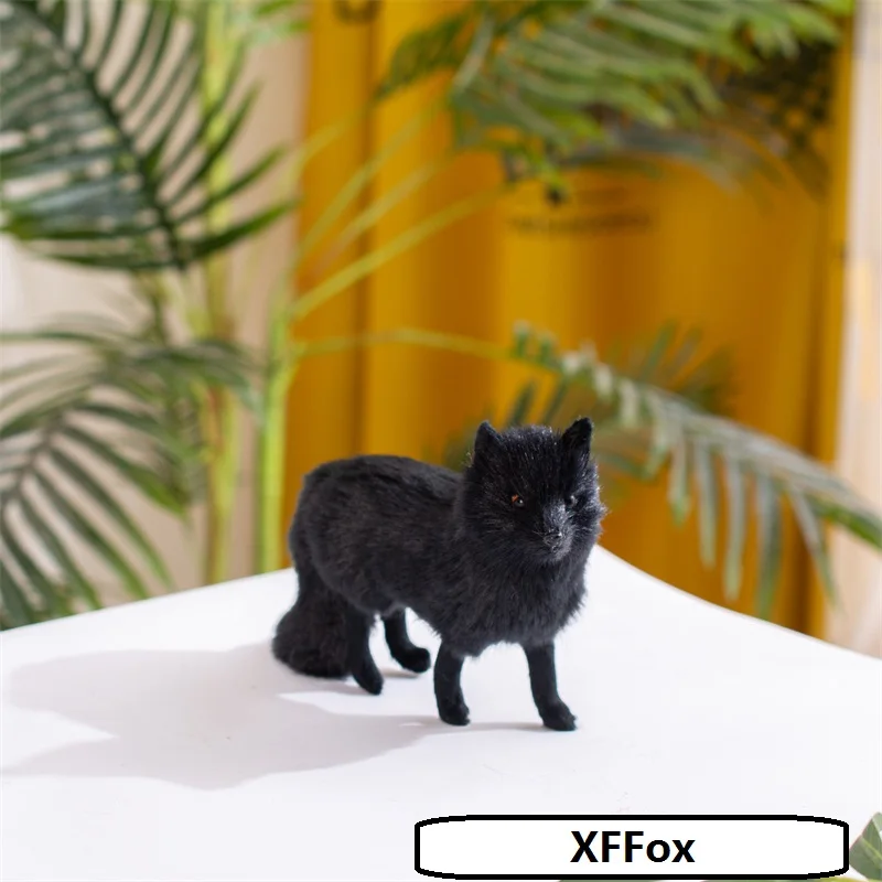 Black Faux Fur Fox Model Ornaments Small Creative Home Decoration Desktop Gift Approximately 16x14cm