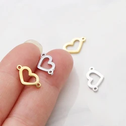 5pcs/Lot 7.4X12.9mm Small Hollow Heart Charm Mirror Polished Stainless Steel Heart Charm Connectors For DIY Jewelry Making