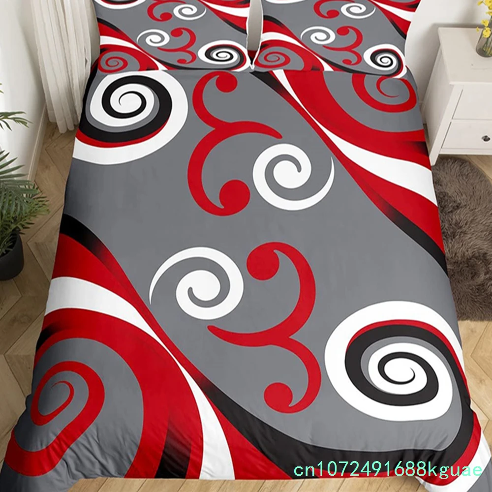 Gray Black Red Swirl Duvet Cover Set King Trippy Stripe Geometric Bedding Set Microfiber Farmhouse Abstract Geometry Quilt Cover