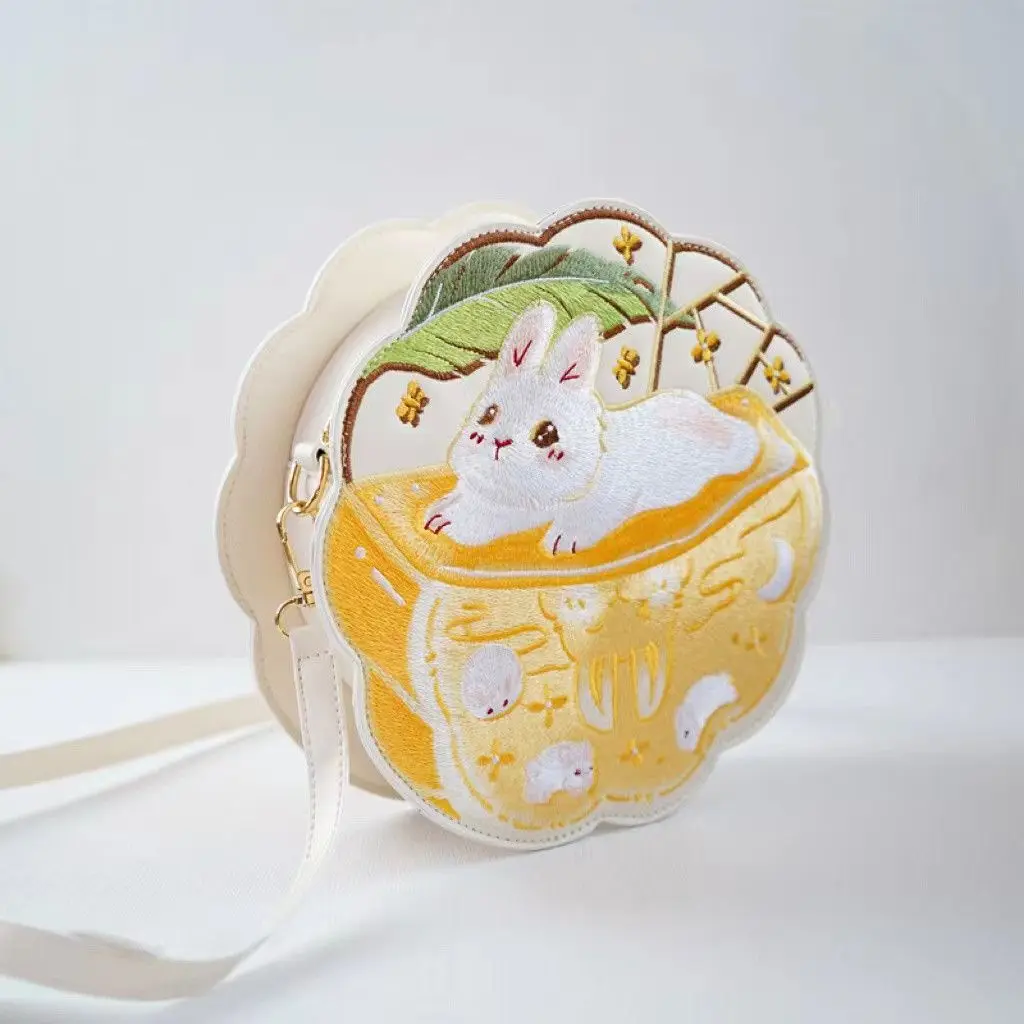 

Chinese Double-sided embroidered three-dimensional moon cake bag cute rabbit Hanfu bag Chinese Ancient Embroidery Handbag