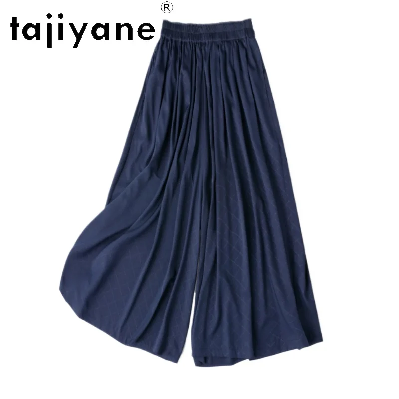 

TAJIYANE 93% Mulberry Silk Pants Woman Summer Casual Baggy Pants 20 MM Navy Blue Wide Leg Trousers Women Clothing Pantalones
