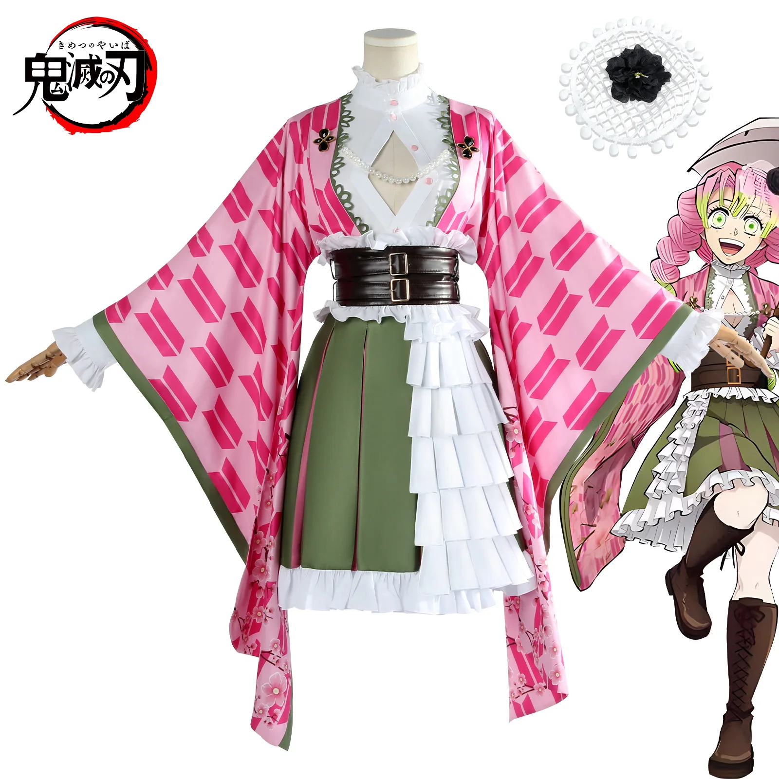 Канродзи Мицури Косплей Костюм Парик Аниме 5-летие Демон Кимоно Полный комплект наряд Хэллоуин Карнавал Женская одежда вбивцы