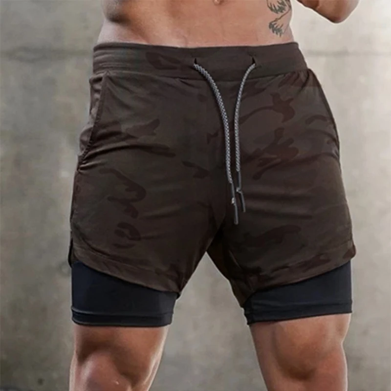 2023Camo Running Shorts Men 2 In 1 Double-deck Quick Dry GYM Sport Shorts Fitness  Workout Men Sports Short Pants big size M-5XL