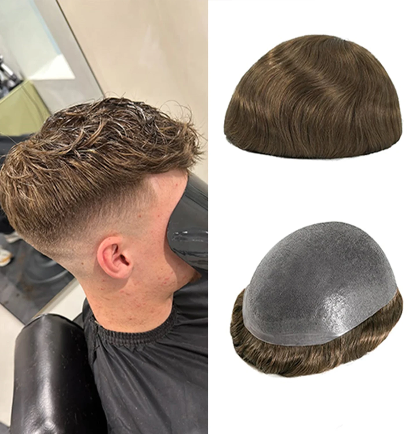 Seraphicwig Hair System for Men Thin Skin Men's Toupee V-Looped Invisible Hairline 100% Human Hair Men's Hairpieces 8x10 Inches Base Size Hair Replacement System for Men #5 Light Brown