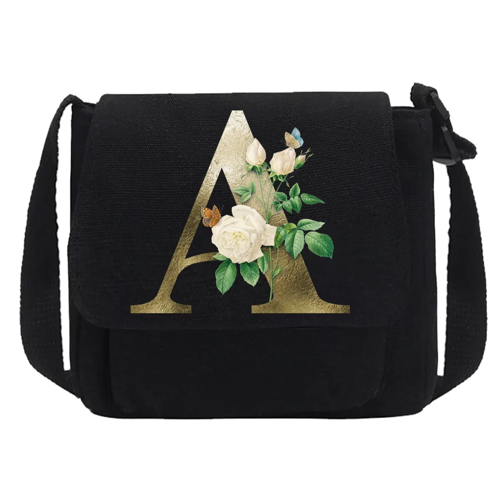 Crossbody Bag Youth Canvas Shoulder Case Men Casual Wild Messenger Bags Women Travel Organizer Golden Flower Print Postman Case