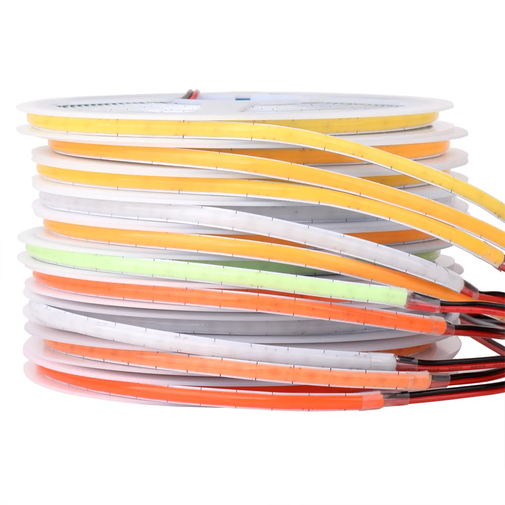 Lot 10pcs 5m Thin Flexible Color COB LED Strip Light DC 5V 12V 24V Dimmable Warm White Red Blue Green Orange 3mm/5mm