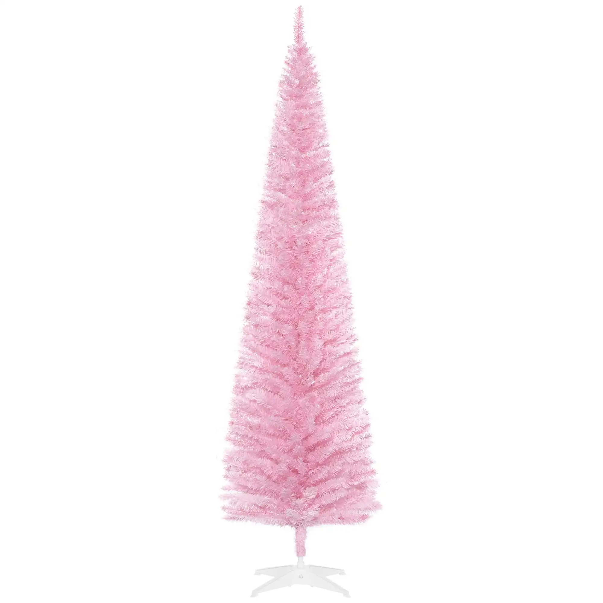 7-foot artificial pencil Christmas tree, slender Christmas tree with 499 realistic branch tips and plastic brackets, pink