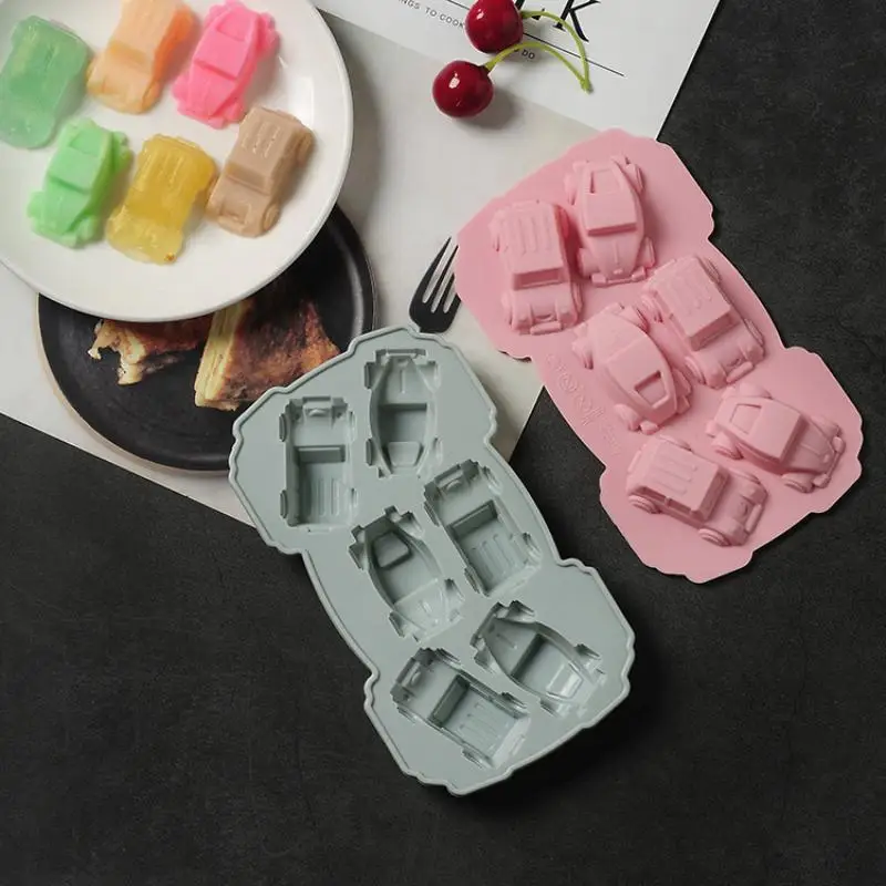 【B】4/6/8 Cavities Car Train Mold Silicone Kitchen Tools Vehicles Crayon Making Supplies Pudding Jelly Cake Chocolate Mould