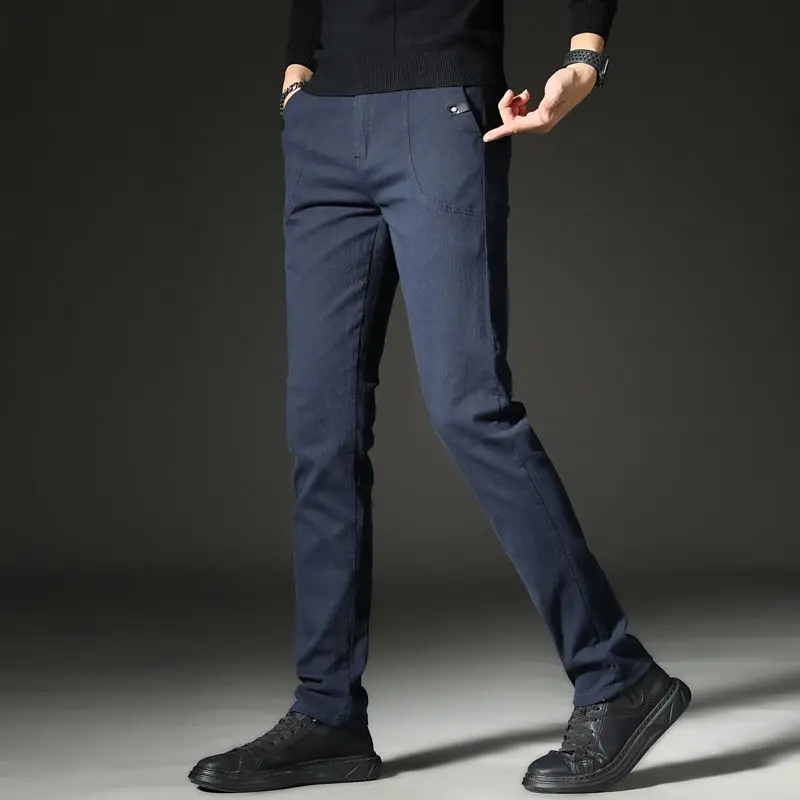 

Men Casual Elasticity Suit Pants Male Versatile Loose Straight Blazer Pants Business Minimalist Slim Fit Dark Blue GRAY Trousers