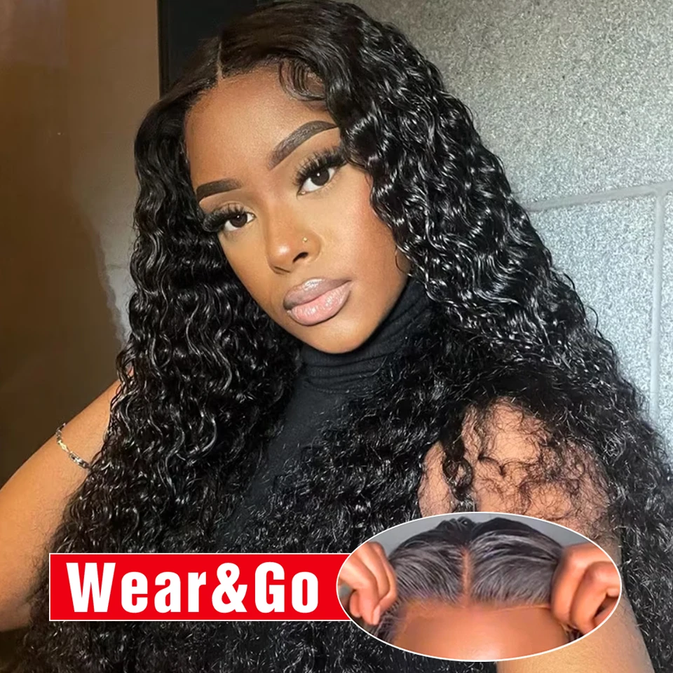 Pre Cut No Glue Deep Wave Glueless Wig Human Hair Ready To Wear And Go Preplucked Brazilian Curly Human Hair Wigs For Women 100%