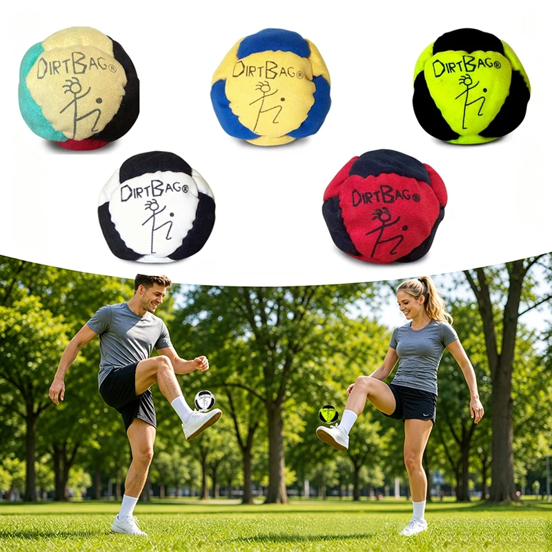 Dirtbag Classic 3Pcs Footbag Hacky Sack Set,8-Panel Synthetic Suede Sand Filled Foot Bags with Carry Pouch for Beginners & Profe