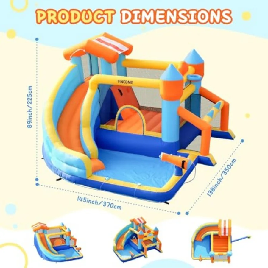 Bounce House, Inflatable Bounce House with Water Slide for Indoor and Outdoor, Bouncy Castle with Football Frame, Water Cannon,
