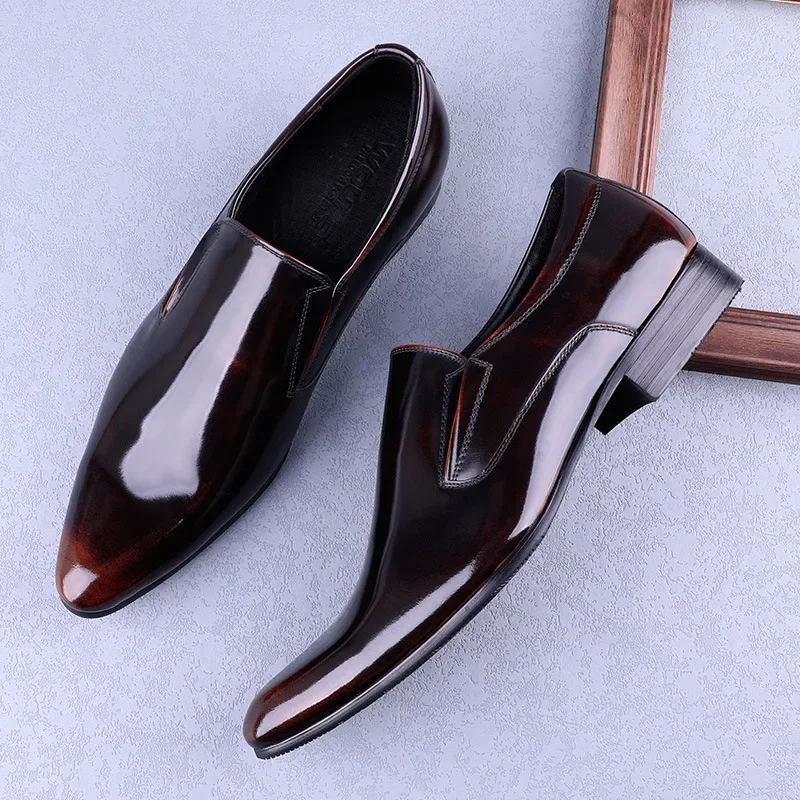 

Patent Leather Mens Business Loafers Luxury Genuine Leather Handmade Autumn Slip on New Elegant Office Social Wedding Shoes Man