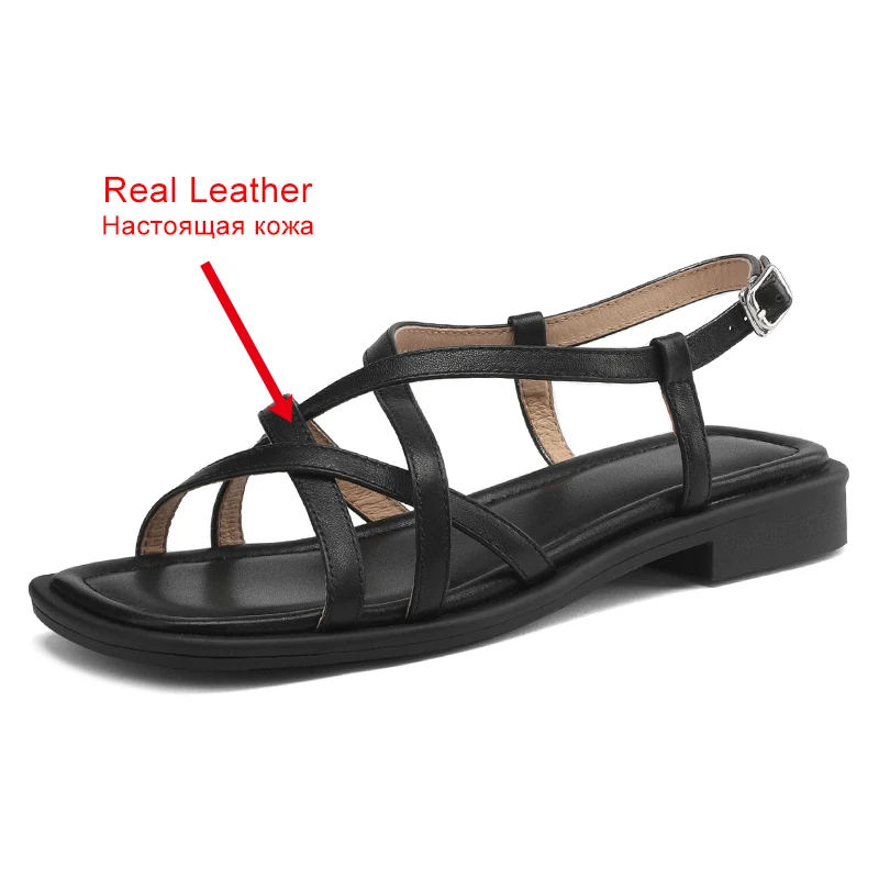 JOZHAMTA Size 34-43 Women Gladiator Sandals Real Leather Strappys Flats Shoes Summer 2025 Casual Daily Beach Dressy Low Heels