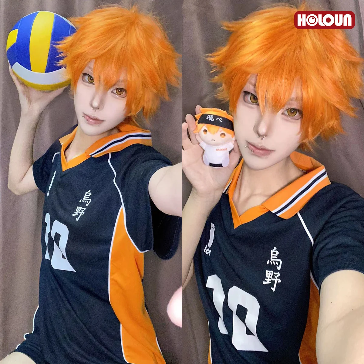 LOUN Haiky Anime HinMiShouyou Cosplay Costume avec perruque, uniforme de vollyball du lycée KARASUNO, haut court, maillot n ° 10, 03/Wear