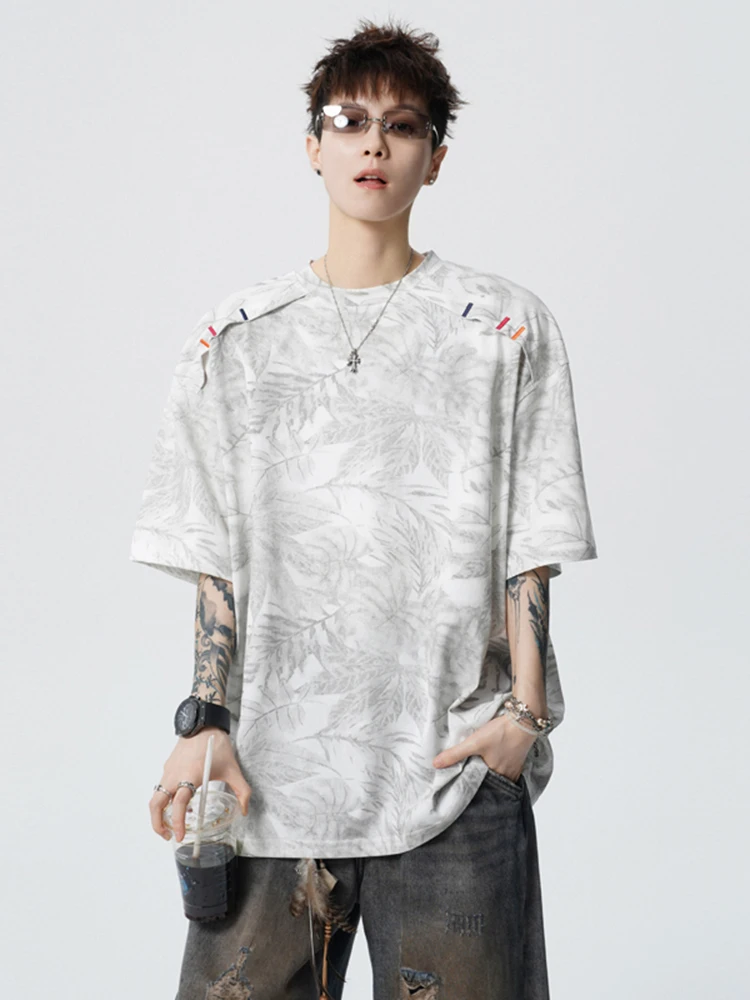 

American Retro Heavyweight Tie Dye Short Sleeve T-Shirt Men Summer New Trend Brand Embroidery Loose round Neck Half Sleeve Top