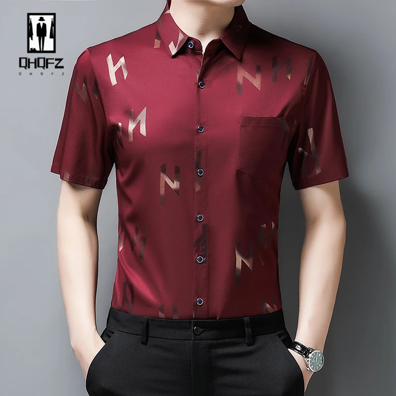 New Men's Business Casual Short Sleeved Shirt with Non Ironing and Wrinkle Resistant Printed Top