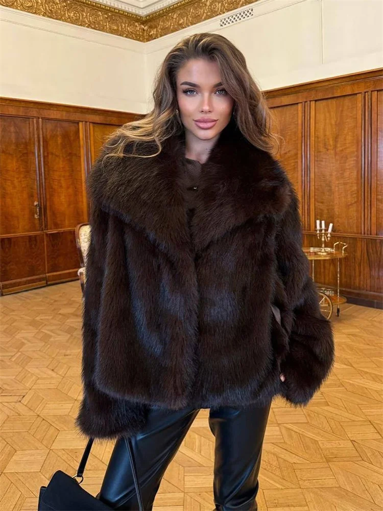 Tossy Winter Female Fur Feather Overcoat Luxury Lapel Long Sleeve Elegant Fluffy Commute Streetwear Women's Faux Fur Coat 2025