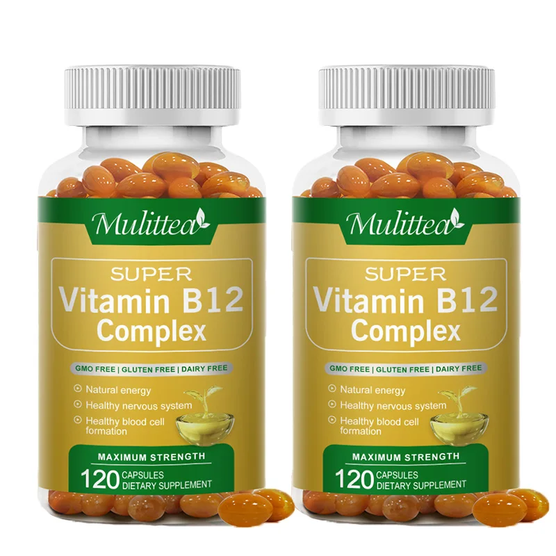 Mulittea  Vitamin B Complex Capsules (B12 B1 B2 B3 B5 B6 B9 Folic Acid &Biotin) for Skin Care Relieve Fatigue Improve Digestion