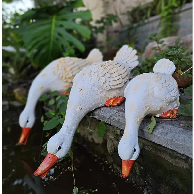 

Outdoor Resin Simulated Animals Drinking Duck Statue Sculpture Courtyard Garden Pool Ornaments Fish Pond Water Landscape Decor