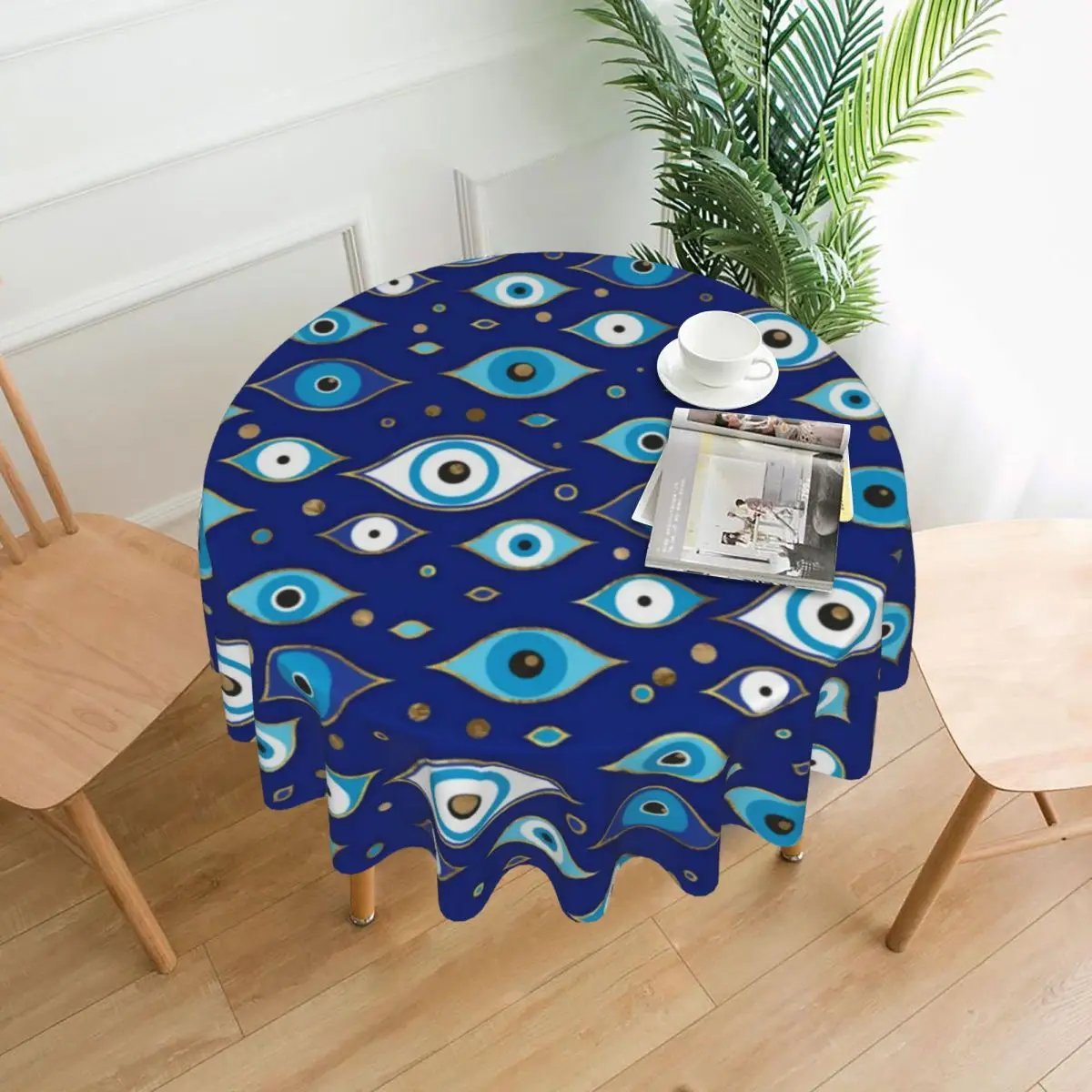 Blue Evil Eye Round Tablecloth Greek Mati Mataki Design Table Cover For Banquet Christmas Party Funny Protection Table Cover