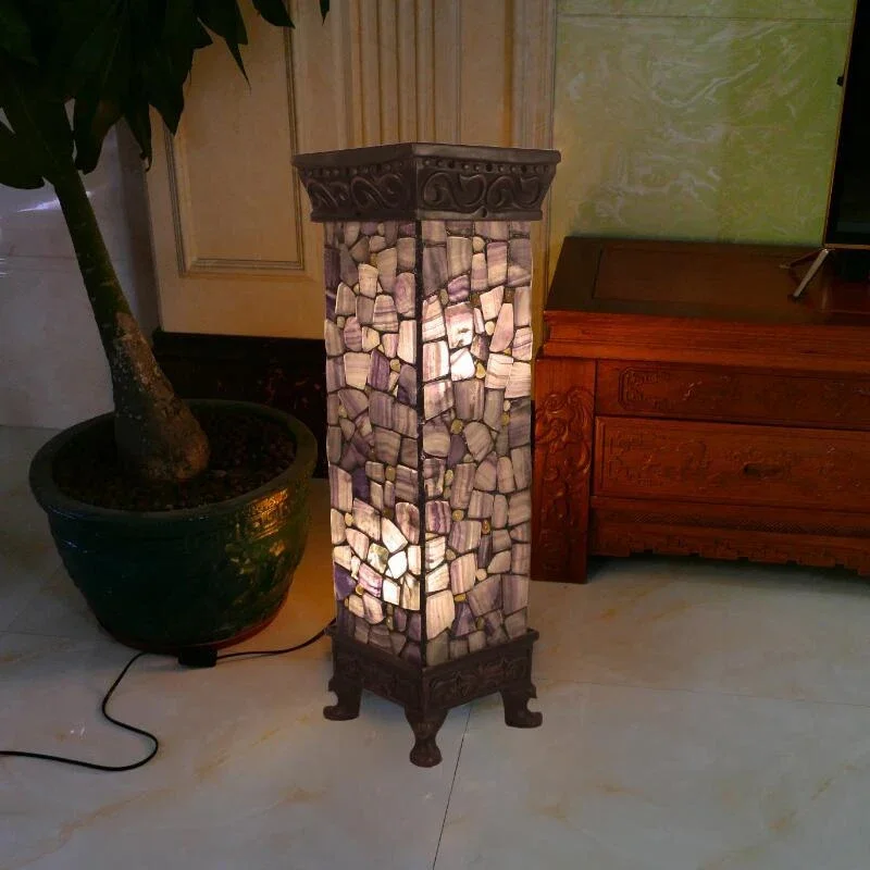 BELLE Tiffany kolumna rzymska lampa podłogowa amerykański Retro salonu lampka do sypialni wiejskiej szklana dekoracja lampy podłogowej