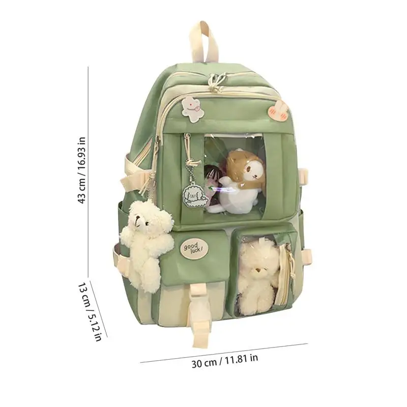Backpacks For Teens Girls 5 Pcs High-capacity Middle Student Bookbag Kawaii Middle Student Bookbag With Cute Pins And Pendants