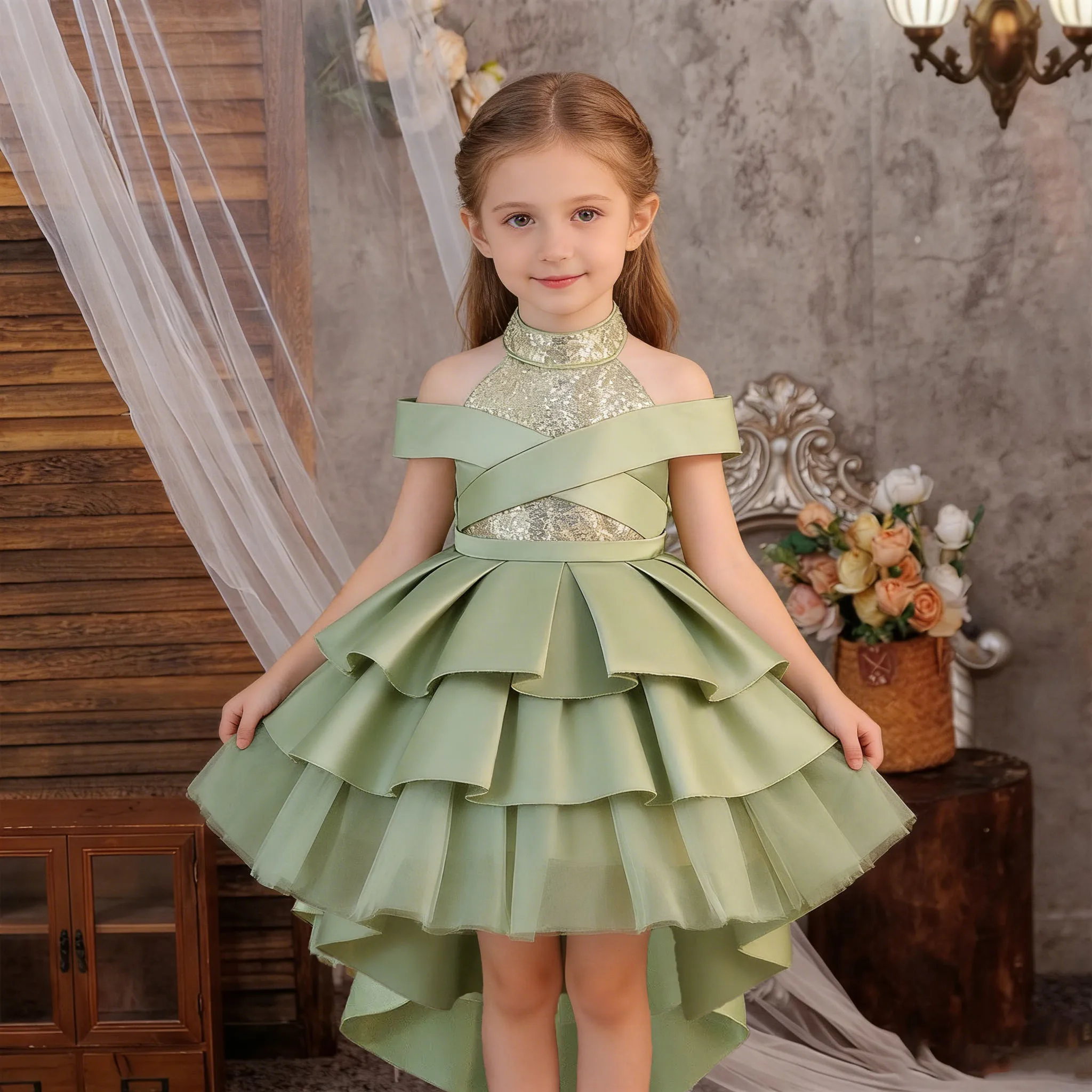 Pailletten-Partykleid für Mädchen Elegantes Schleppkleid für Hochzeit Brautjungfern Prinzessinnen-Ballkleider Mädchen Geburtstagskleid Festliche Kinderkleidung ASQ03