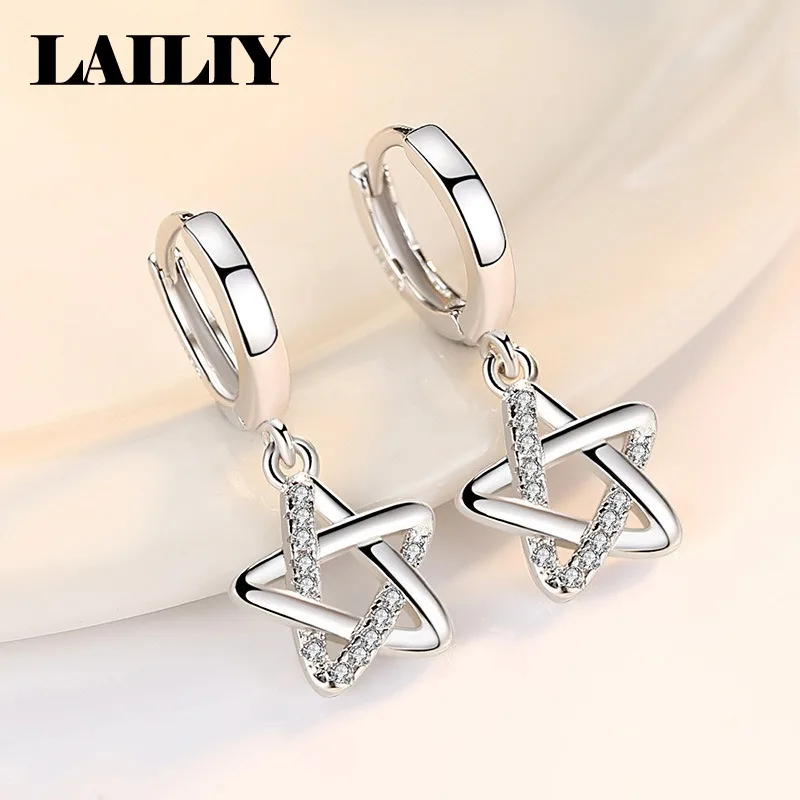 LAILIY925 Sterling Silver 18K Gold Zirconia Openwork Five Pointed Star Earrings For Women Fashion Jewelry
