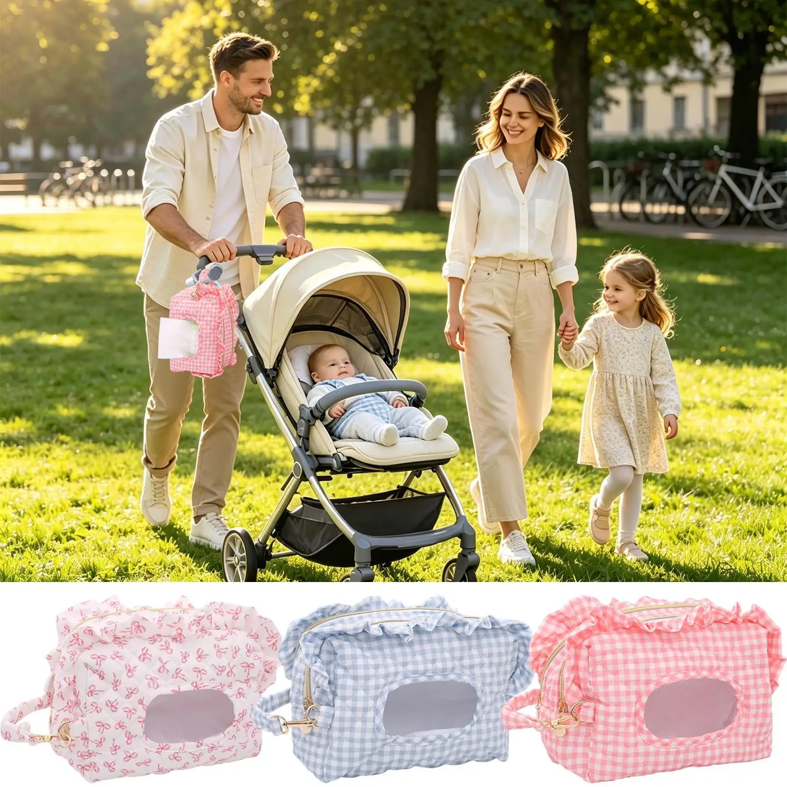 Diaper Wipe Pouch Portable Quilted Floral Fabric Storage Bag Diaper Wipe Holder For Travel Stroller Car Nursery Outdoor Pool