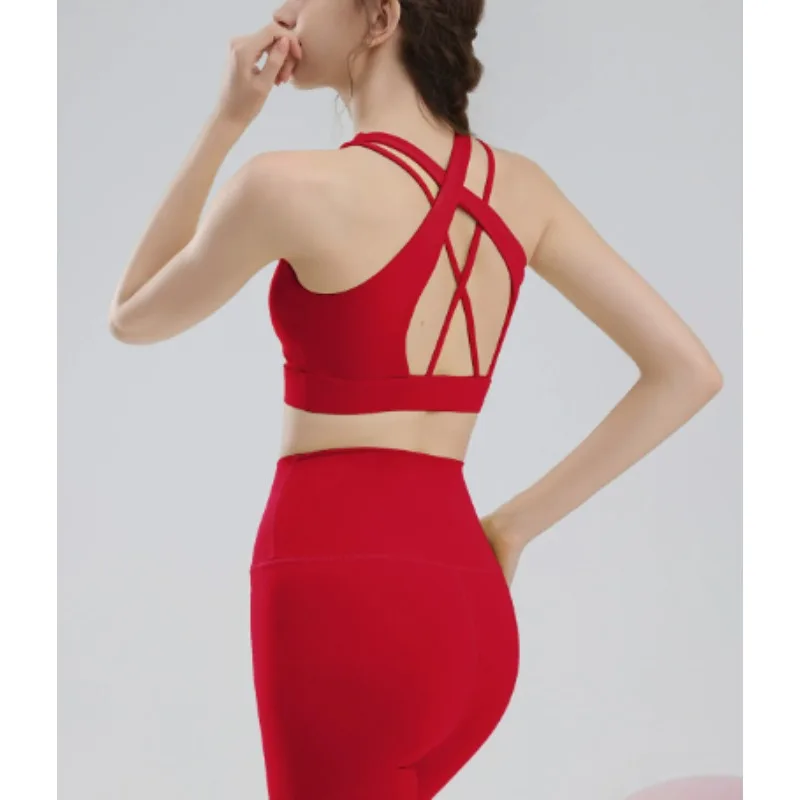 

Sports Vest Set, Women's Cross Shock-absorbing Back Bra Underwear Naked Sensation Hip Lifting, Fitness Pants Set