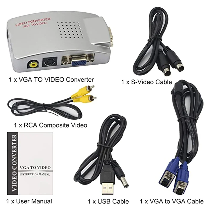 VGA to TV AV RCA Signal Adapter Converter Video Switch Box Composite Support NTSC PAL for Computer Display Laptop