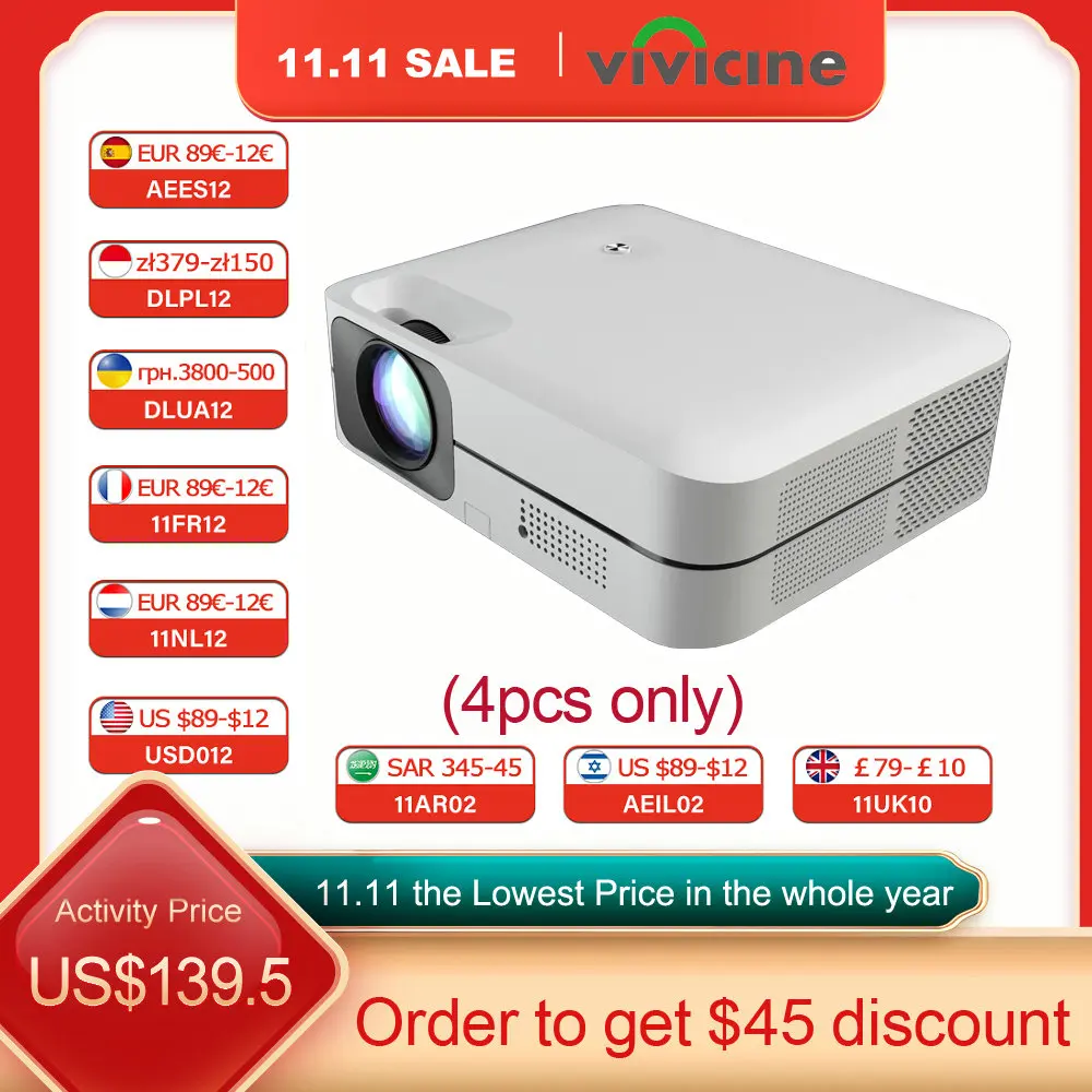 Vivicine K9 8000 Lumens Android 9.0 1080p LED Projector,Dust-proof Optical Engine WIFI Full HD Home Theater Movie Game Projector