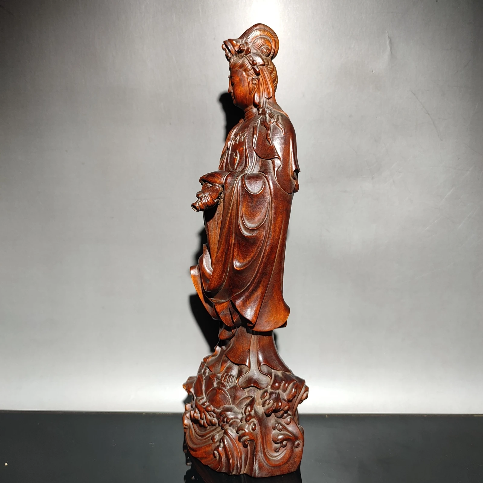 vintage carving wooden Kwan-yin statue bodhisattva buddhist guanyin praying wood sculpture statue desk Study souvenir