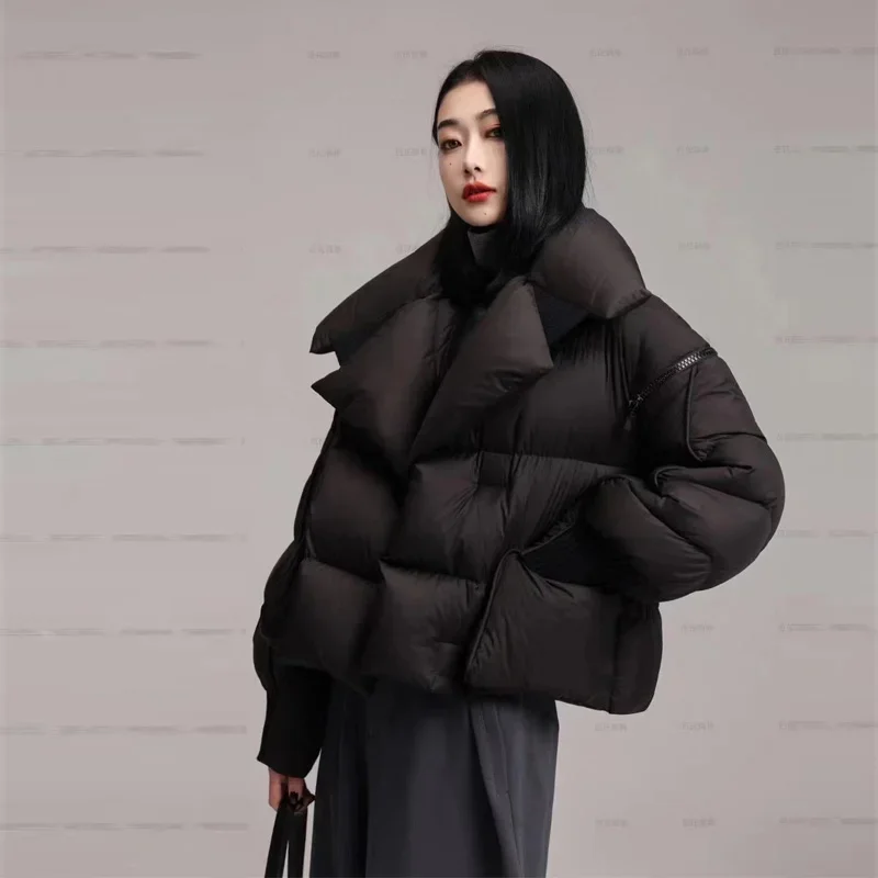 Puffer Jacket Women Short 90% White Duck Down Coat Female Streetwear Warm Parkas Removable Sleeves Outwear
