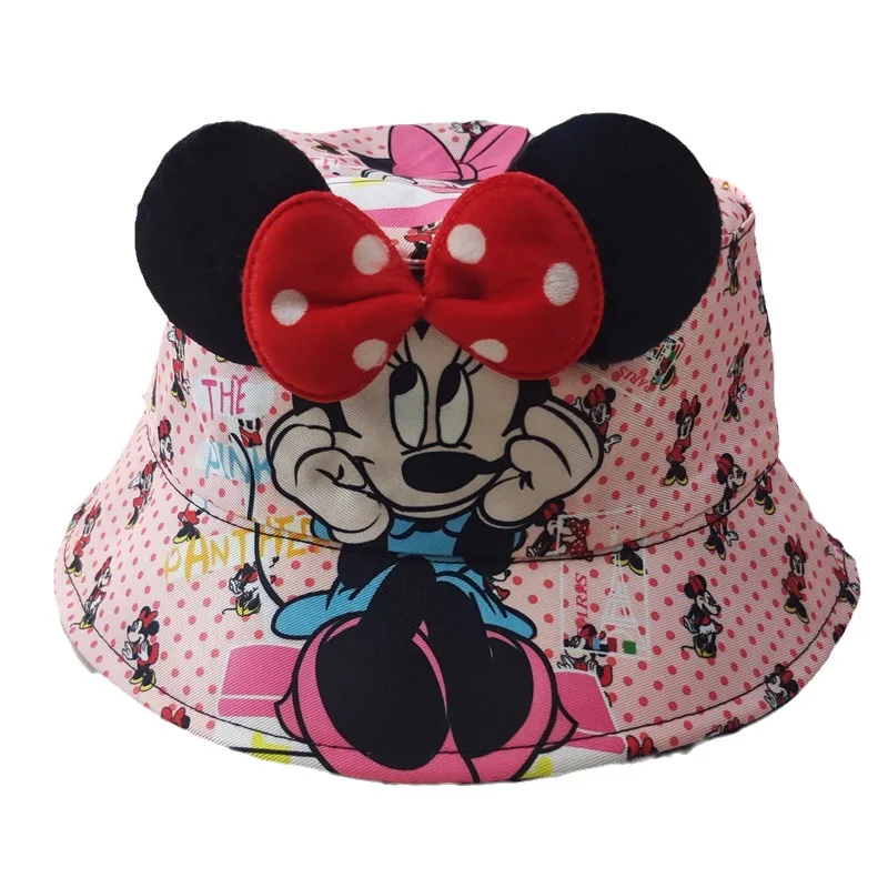 Disney Kawaii Big Ears Stitch Lilo Children\'s Fisherman Hat Cute Mickey Mouse Minnie Cartoon Printing Sun Hat Size 56CM For Kid