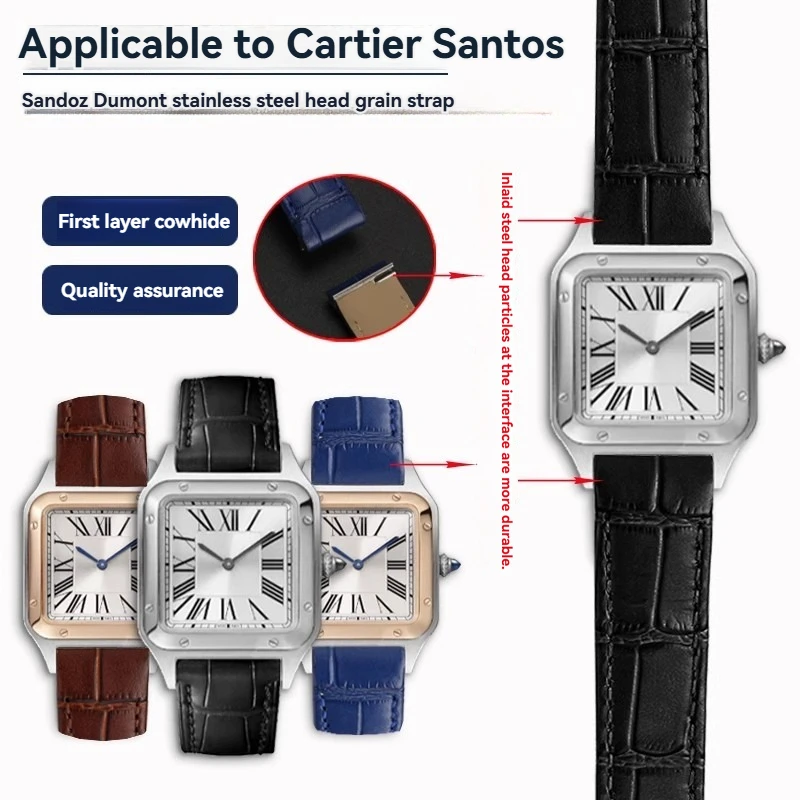 175mm-155mm-quick-release-watchband-for-cartier-santos-dumont-cowhide-watch-strap-lady's-pin-buckle-bracelet-black-blue-brown